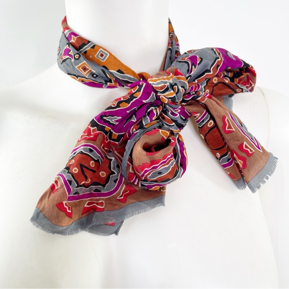 Oscar De La Renta Orange Pink Multicolor Paisley Print Silk Scarf - Picture 2 of 4